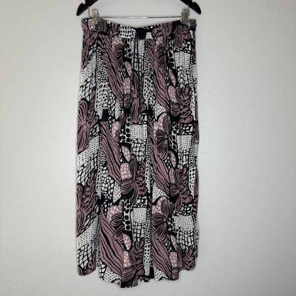 Vintage 90s Polka Dot Printed Broomstick Skirt Floral Op Art Elastic Waist L/XL - Picture 4 of 12